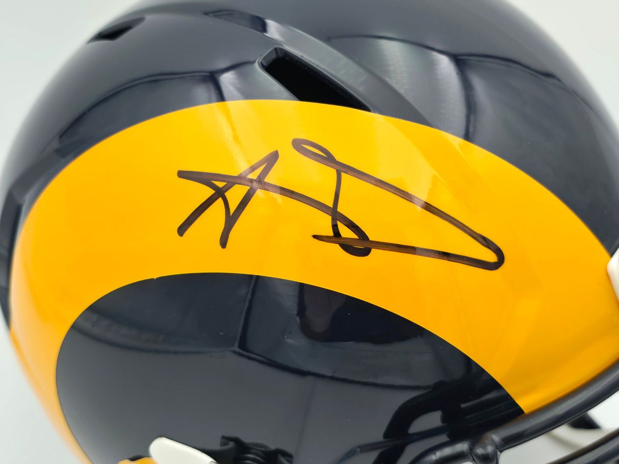 Aaron Donald Autographed Los Angeles Rams Blue 1981-99 Throwback Full Size Speed Replica Helmet Beckett BAS Witness Stock #261453