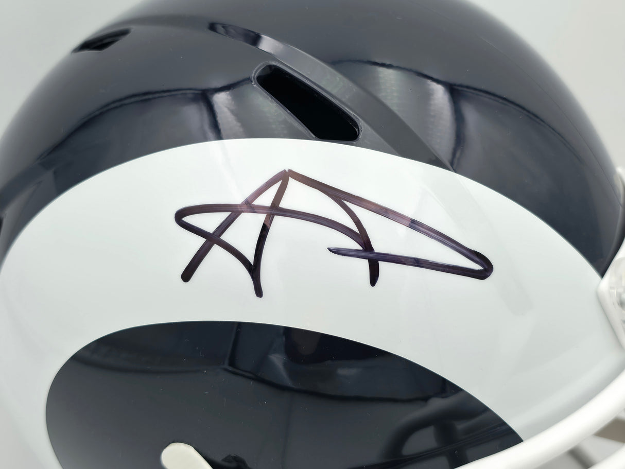 Aaron Donald Autographed Los Angeles Rams Blue Full Size Speed Replica Helmet Beckett BAS Witness Stock #261455