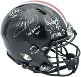 Archie Griffin, Eddie George & Troy Smith Autographed Ohio State Buckeyes 2015 Alternate Black Full Size Speed Authentic Helmet "Heisman" Beckett BAS Witness Stock #261829