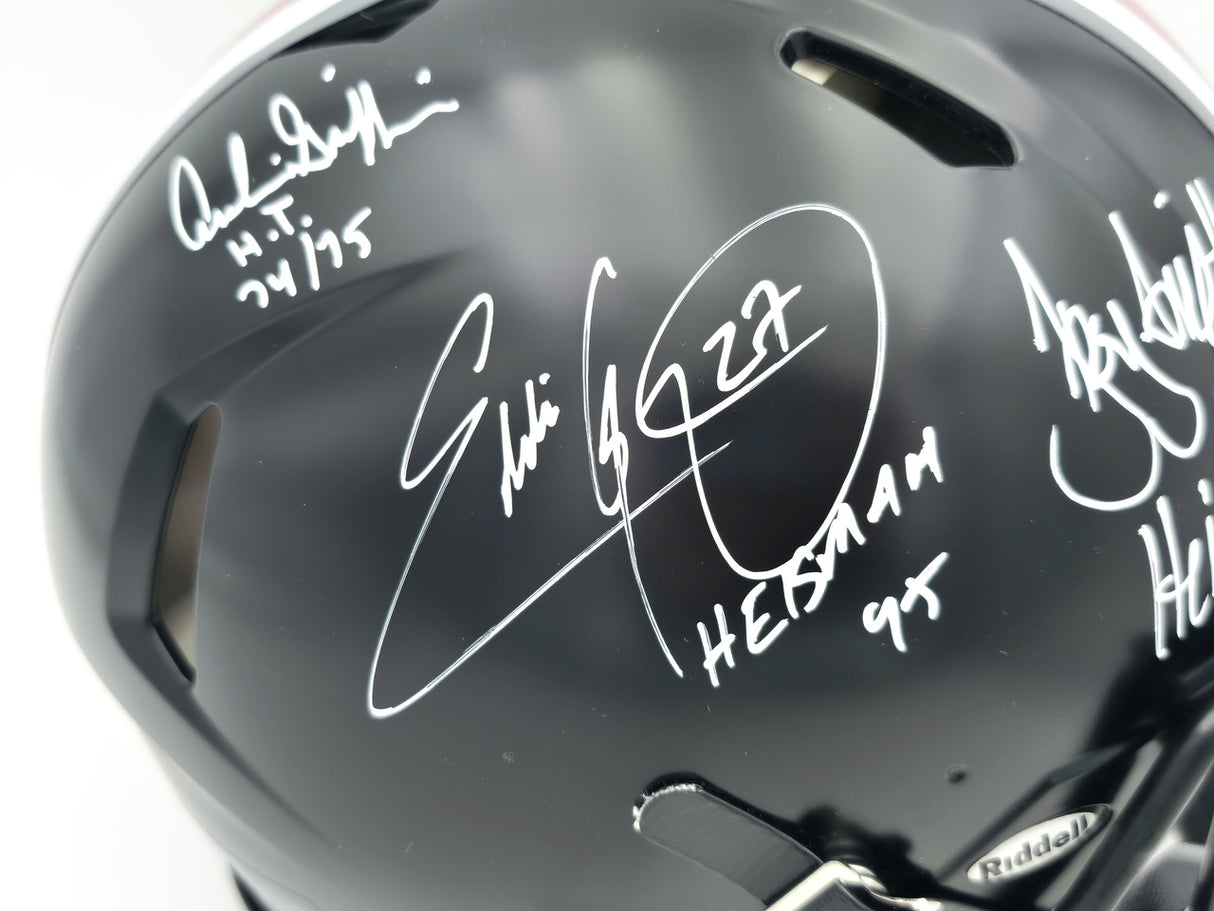 Archie Griffin, Eddie George & Troy Smith Autographed Ohio State Buckeyes 2015 Alternate Black Full Size Speed Authentic Helmet "Heisman" Beckett BAS Witness Stock #261829