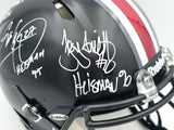 Archie Griffin, Eddie George & Troy Smith Autographed Ohio State Buckeyes 2015 Alternate Black Full Size Speed Authentic Helmet "Heisman" Beckett BAS Witness Stock #261829