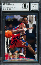 Allen Iverson Autographed 1996-97 Fleer Rookie Card #235 Philadelphia 76ers Auto Grade Gem Mint 10 Beckett BAS Stock #261776