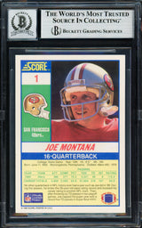 Joe Montana Autographed 1990 Score Card #1 San Francisco 49ers Auto Grade Gem Mint 10 Beckett BAS Stock #261789
