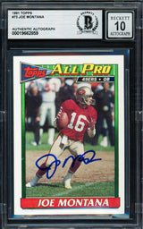 Joe Montana Autographed 1991 Topps Card #73 San Francisco 49ers Auto Grade Gem Mint 10 Beckett BAS Stock #261801