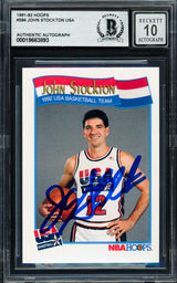 John Stockton Autographed 1991-92 Hoops Card #584 1992 USA Dream Team Auto Grade Gem Mint 10 Beckett BAS Stock #261807