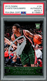 Giannis Antetokounmpo Autographed 2013 Panini Rookie Card #194 Milwaukee Bucks Auto Grade Mint 9 PSA/DNA Stock #261997