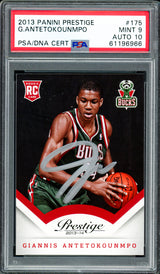 Giannis Antetokounmpo Autographed 2013 Panini Prestige Rookie Card #175 Milwaukee Bucks PSA 9 Auto Grade Gem Mint 10 PSA/DNA Stock #262002