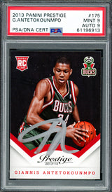 Giannis Antetokounmpo Autographed 2013 Panini Prestige Rookie Card #175 Milwaukee Bucks PSA 9 Auto Grade Mint 9 PSA/DNA Stock #262003
