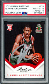 Giannis Antetokounmpo Autographed 2013 Panini Prestige Rookie Card #175 Milwaukee Bucks PSA 8 Auto Grade Gem Mint 10 PSA/DNA Stock #262004