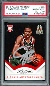 Giannis Antetokounmpo Autographed 2013 Panini Prestige Rookie Card #175 Milwaukee Bucks Auto Grade Gem Mint 10 PSA/DNA Stock #262006