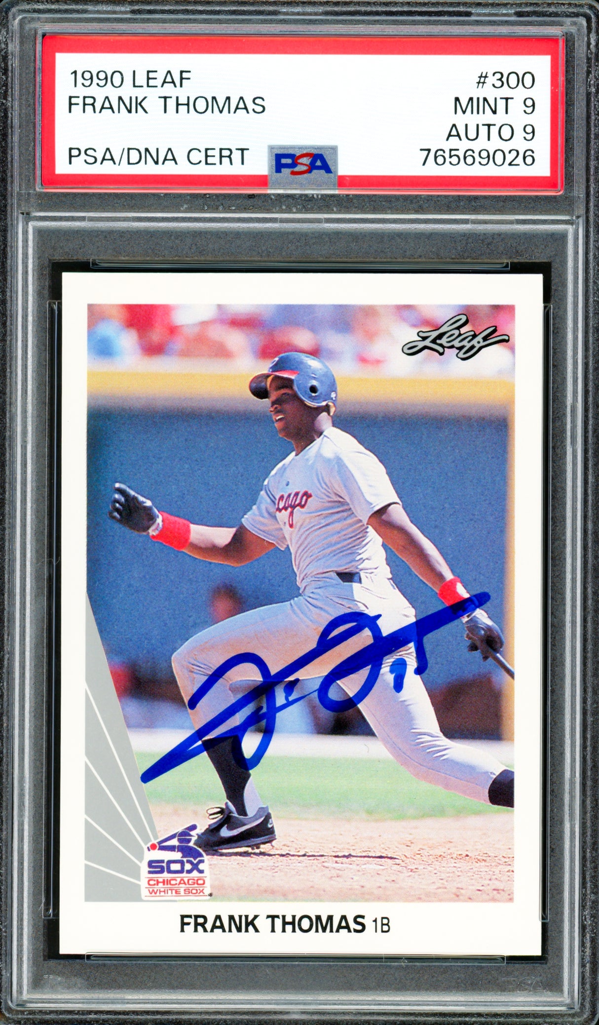 Frank Thomas Autographed 1990 Leaf Rookie Card #300 Chicago White Sox PSA 9 Auto Grade Mint 9 PSA/DNA Stock #262019