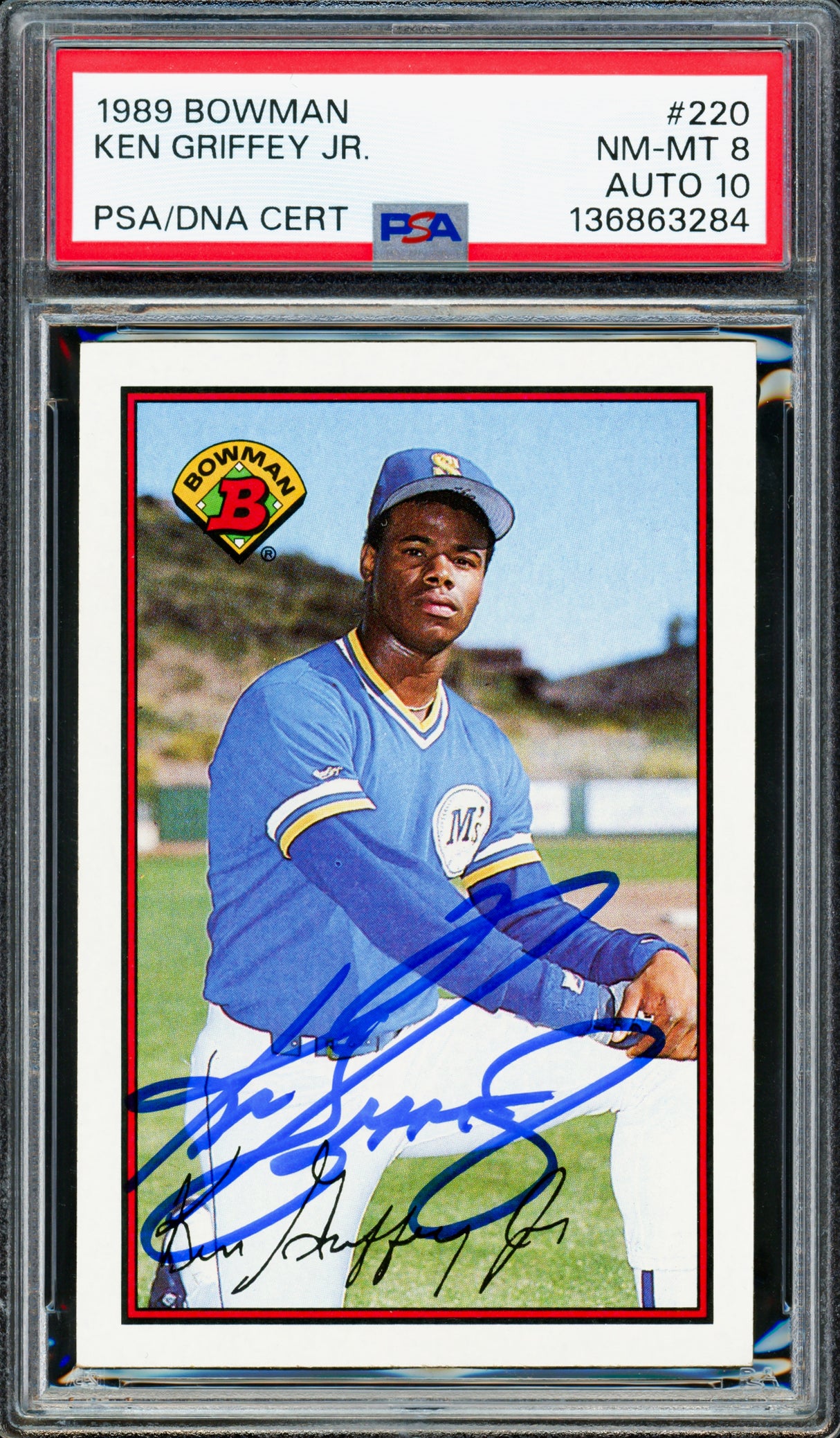 Ken Griffey Jr. Autographed 1989 Bowman Rookie Card #220 Seattle Mariners PSA 8 Auto Grade Gem Mint 10 PSA/DNA Stock #262021