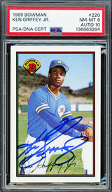 Ken Griffey Jr. Autographed 1989 Bowman Rookie Card #220 Seattle Mariners PSA 8 Auto Grade Gem Mint 10 PSA/DNA Stock #262021