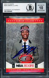 Damian Lillard Autographed 2012-13 Panini Hoops Rookie Card #280 Portland Trail Blazers Auto Grade Gem Mint 10 Beckett BAS Stock #262007
