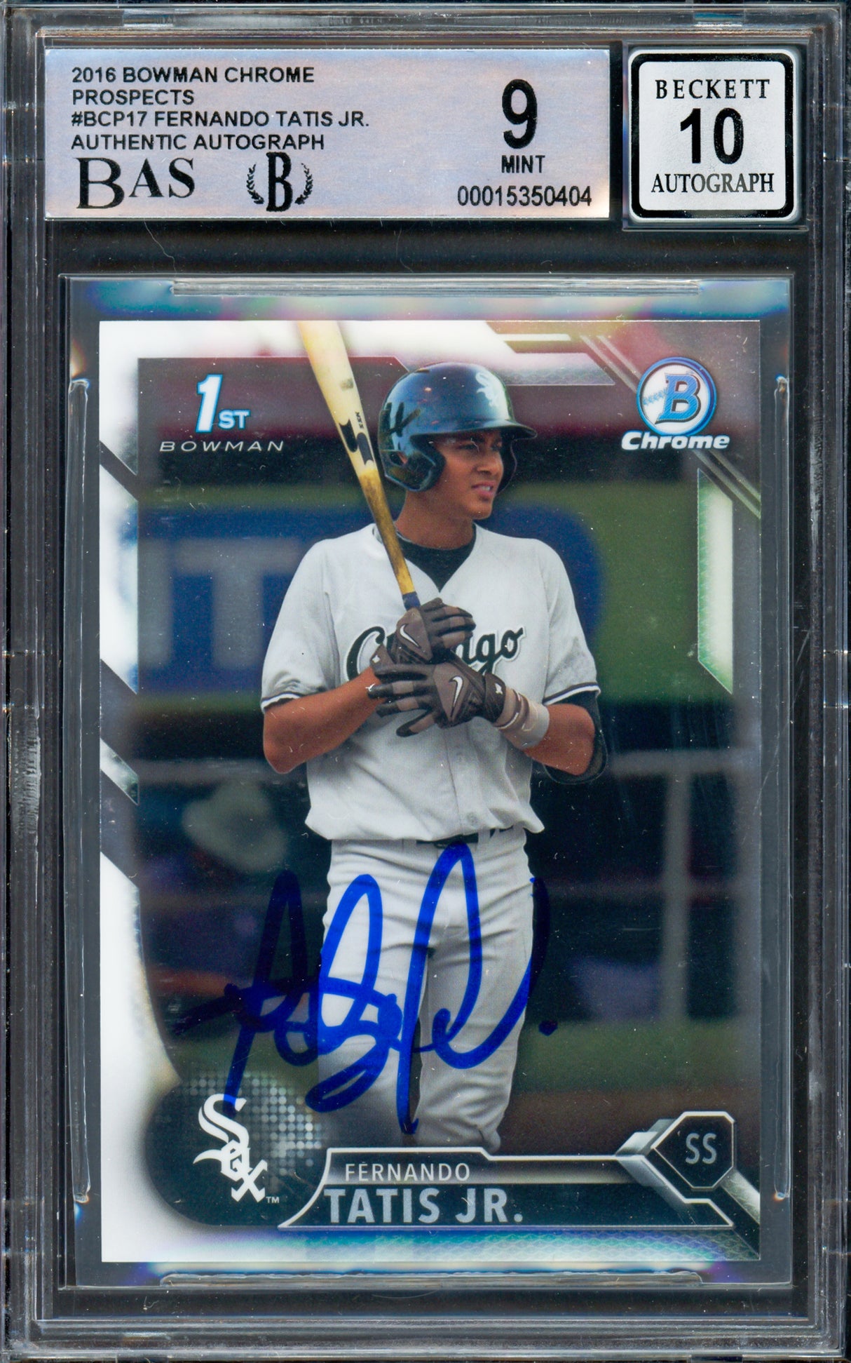 Fernando Tatis Jr. Autographed 2016 Bowman Chrome Rookie Card #BCP17 San Diego Padres BGS 9 Auto Grade Gem Mint 10 Beckett BAS Stock #262009