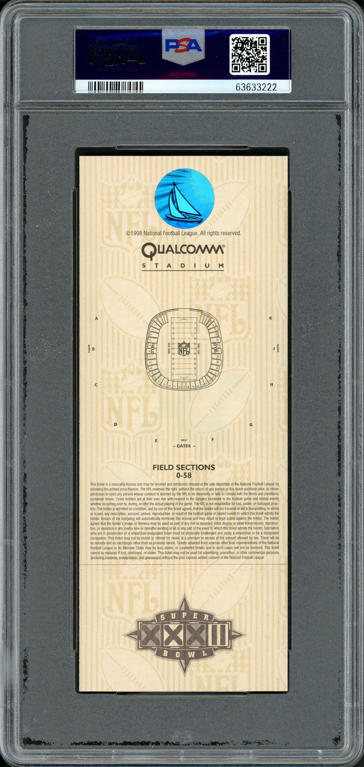 John Elway Autographed 1998 Super Bowl XXXII Ticket Denver Broncos PSA 10 Auto Grade Near Mint/Mint 8 PSA/DNA Stock #262027