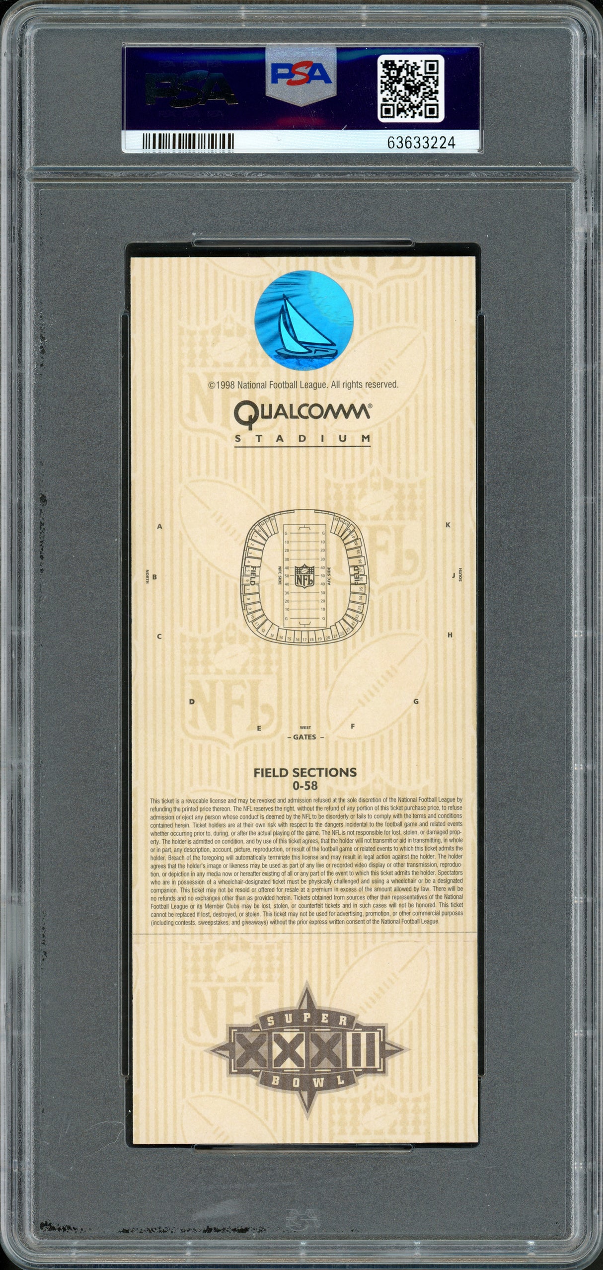 John Elway Autographed 1998 Super Bowl XXXII Ticket Denver Broncos PSA 9 Auto Grade Near Mint/Mint 8 PSA/DNA Stock #262028