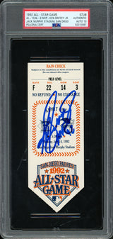 Ken Griffey Jr. Autographed 1992 All Star Game Ticket Seattle Mariners Auto Grade Gem Mint 10 "MVP 92" PSA/DNA Stock #262043