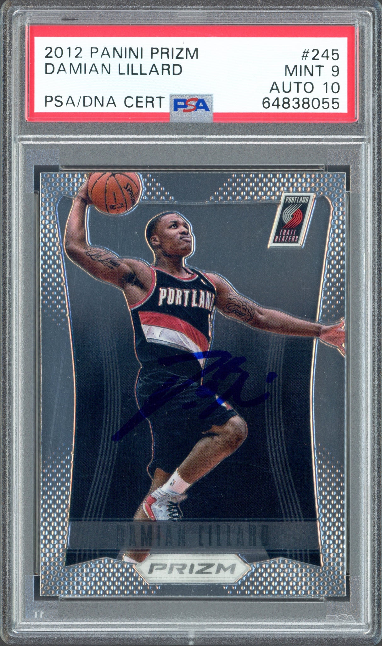 Damian Lillard Autographed 2012-13 Panini Prizm Rookie Card #245 Portland Trail Blazers BGS 9 Auto Grade Gem Mint 10 Beckett BAS Stock #262045