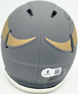 Jordan Addison Autographed Minnesota Vikings Slate Silver Speed Mini Helmet (In Black) Beckett BAS QR Stock #261898