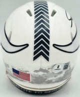 Jordan Addison Autographed Minnesota Vikings White 2024 Salute To Service Speed Mini Helmet (In Black) Beckett BAS QR Stock #261904