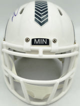 Jordan Addison Autographed Minnesota Vikings White 2024 Salute To Service Speed Mini Helmet (In Purple) Beckett BAS QR Stock #261905