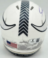 Jordan Addison Autographed Minnesota Vikings White 2024 Salute To Service Speed Mini Helmet (In Purple) Beckett BAS QR Stock #261905