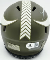 Jordan Addison Autographed Minnesota Vikings Army Green Salute To Service Speed Mini Helmet (In White) Beckett BAS QR Stock #261906