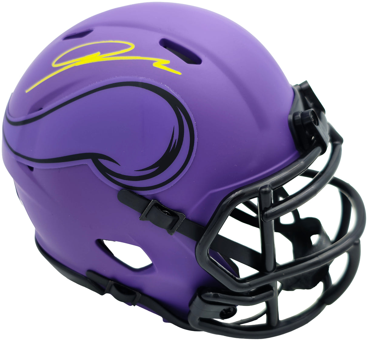 Jordan Addison Autographed Minnesota Vikings Rave Purple Speed Mini Helmet (In Yellow) Beckett BAS QR Stock #261908