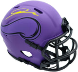 Jordan Addison Autographed Minnesota Vikings Rave Purple Speed Mini Helmet (In Yellow) Beckett BAS QR Stock #261908