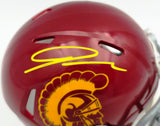Jordan Addison Autographed USC Trojans Red Speed Mini Helmet (In Yellow) Beckett BAS QR Stock #261910