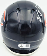 Brian Urlacher Autographed Chicago Bears Blue Speed Mini Helmet (In Silver) "HOF 18" Beckett BAS Witness Stock #261923