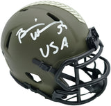 Brian Urlacher Autographed Chicago Bears Army Green 2022 Salute To Service Speed Mini Helmet "USA" Beckett BAS Witness Stock #261926