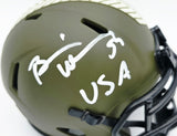 Brian Urlacher Autographed Chicago Bears Army Green 2022 Salute To Service Speed Mini Helmet "USA" Beckett BAS Witness Stock #261926