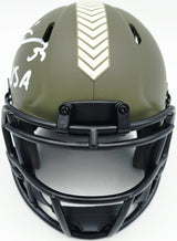 Brian Urlacher Autographed Chicago Bears Army Green 2022 Salute To Service Speed Mini Helmet "USA" Beckett BAS Witness Stock #261926