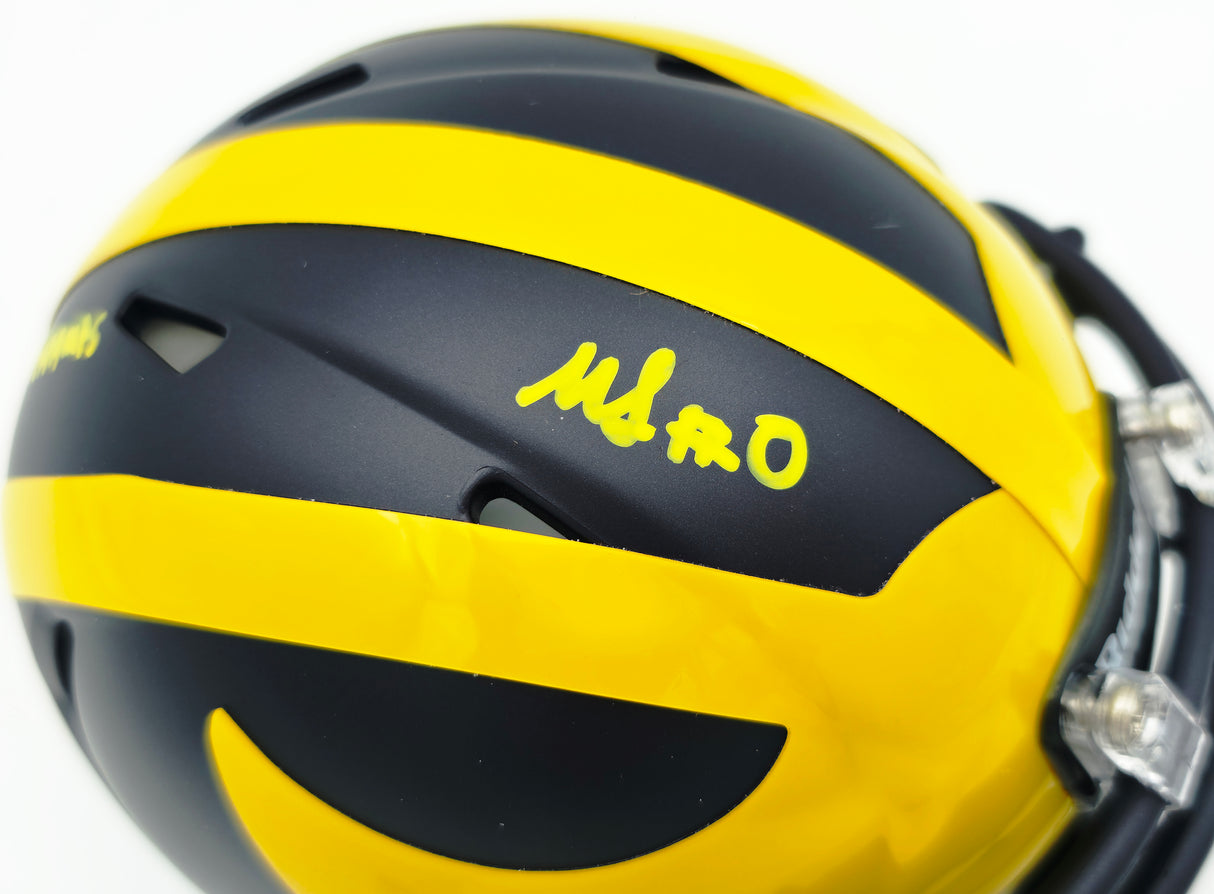 Mike Sainristil Autographed Michigan Wolverines Blue Speed Mini Helmet "23 Natl Champs" Beckett BAS Witness Stock #261959
