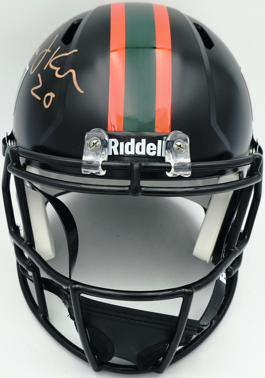Bernie Kosar Autographed Miami Hurricanes Black Nights Alternate Full Size Speed Replica Helmet JSA Witness Stock #261870