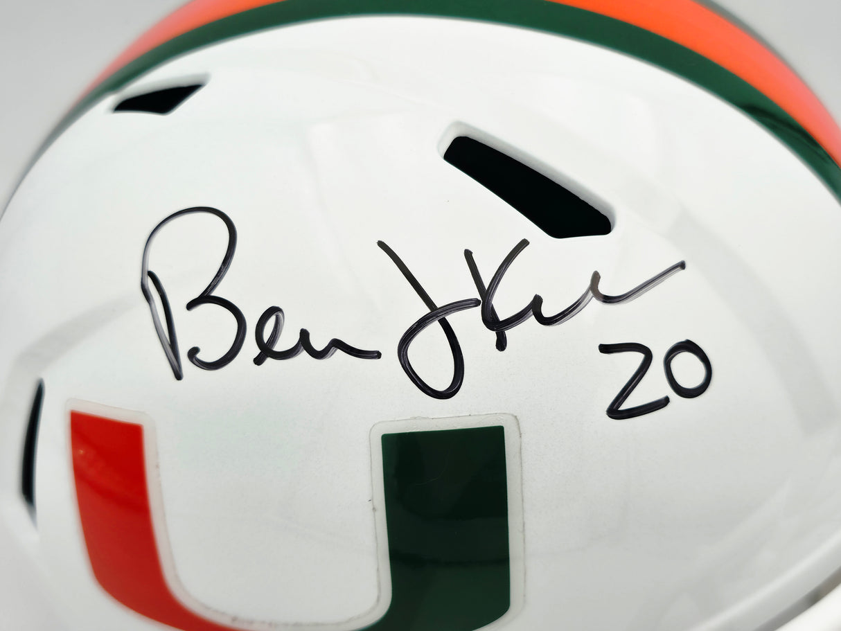 Bernie Kosar Autographed Miami Hurricanes White Traditional Full Size Speed Replica Helmet JSA Witness Stock #261871