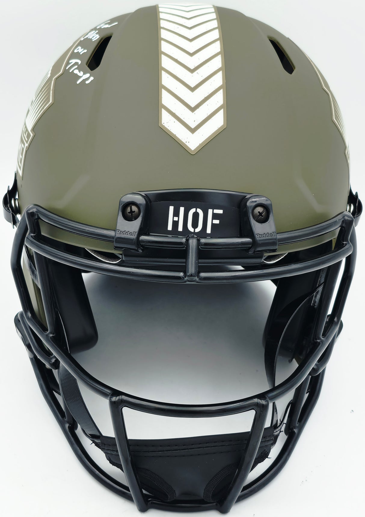 Brian Urlacher Autographed Chicago Bears Army Green Salute To Service Full Size Speed Authentic Helmet Chicago Bears "HOF 18 & God Bless Our Troops" Beckett BAS Witness Stock #261931