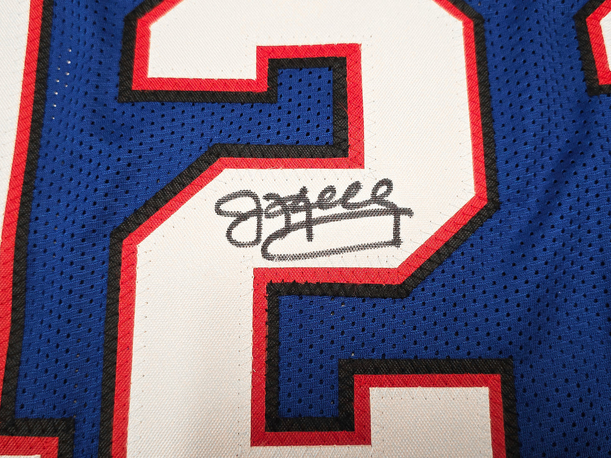 Buffalo Bills Jim Kelly, Thurman Thomas & Andre Reed Autographed Blue Jersey Beckett BAS Witness Stock #261518
