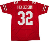 Ohio State Buckeyes TreVeyon Henderson Autographed Red Jersey Beckett BAS Witness Stock #261836