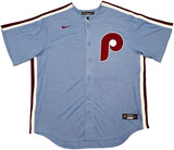 Philadelphia Phillies Mike Schmidt Autographed Light Blue Throwback Nike Jersey Size XL Beckett BAS QR Stock #261404