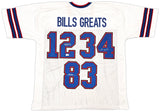 Buffalo Bills Jim Kelly, Thurman Thomas & Andre Reed Autographed White Jersey Beckett BAS Witness Stock #261517
