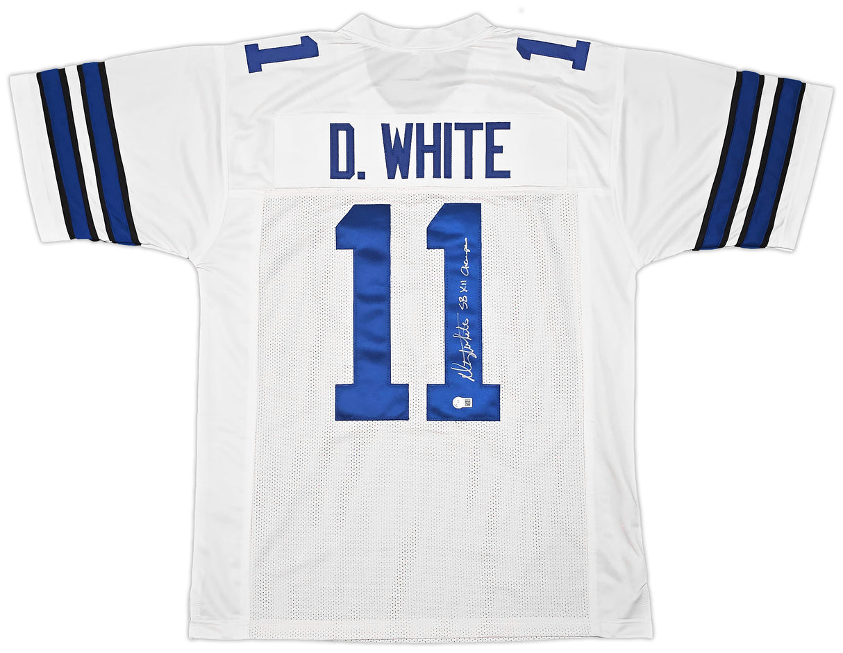 Dallas Cowboys Danny White Autographed White Jersey "SB XII Champs" Beckett BAS Witness Stock #261515