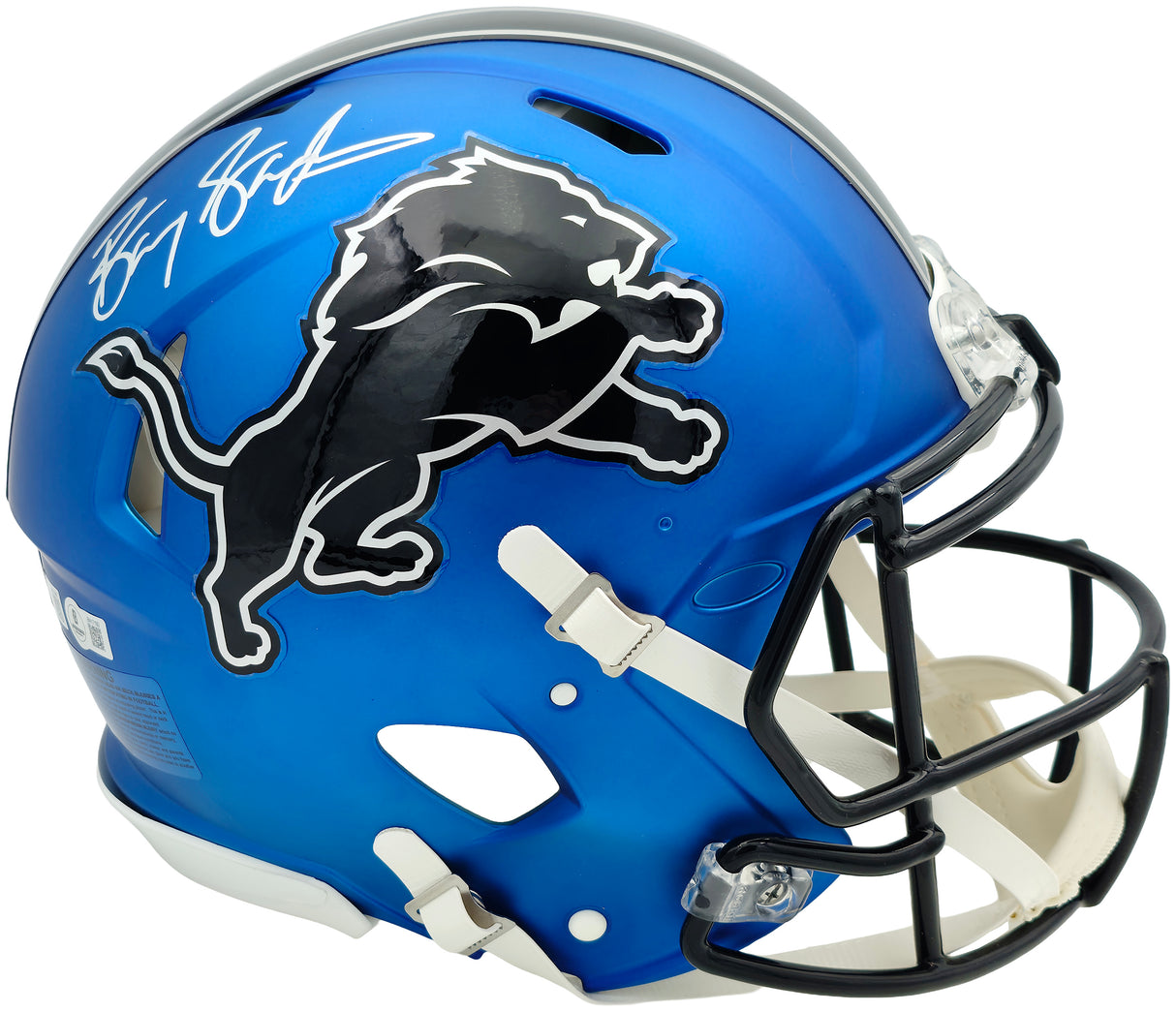 Barry Sanders Autographed Detroit Lions 2024 Alternate Blue Full Size Speed Authentic Helmet Beckett BAS QR Stock #260176