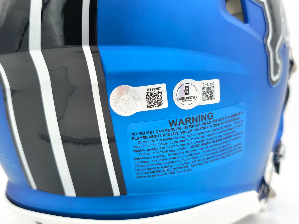 Barry Sanders Autographed Detroit Lions 2024 Alternate Blue Full Size Speed Authentic Helmet Beckett BAS QR Stock #260176