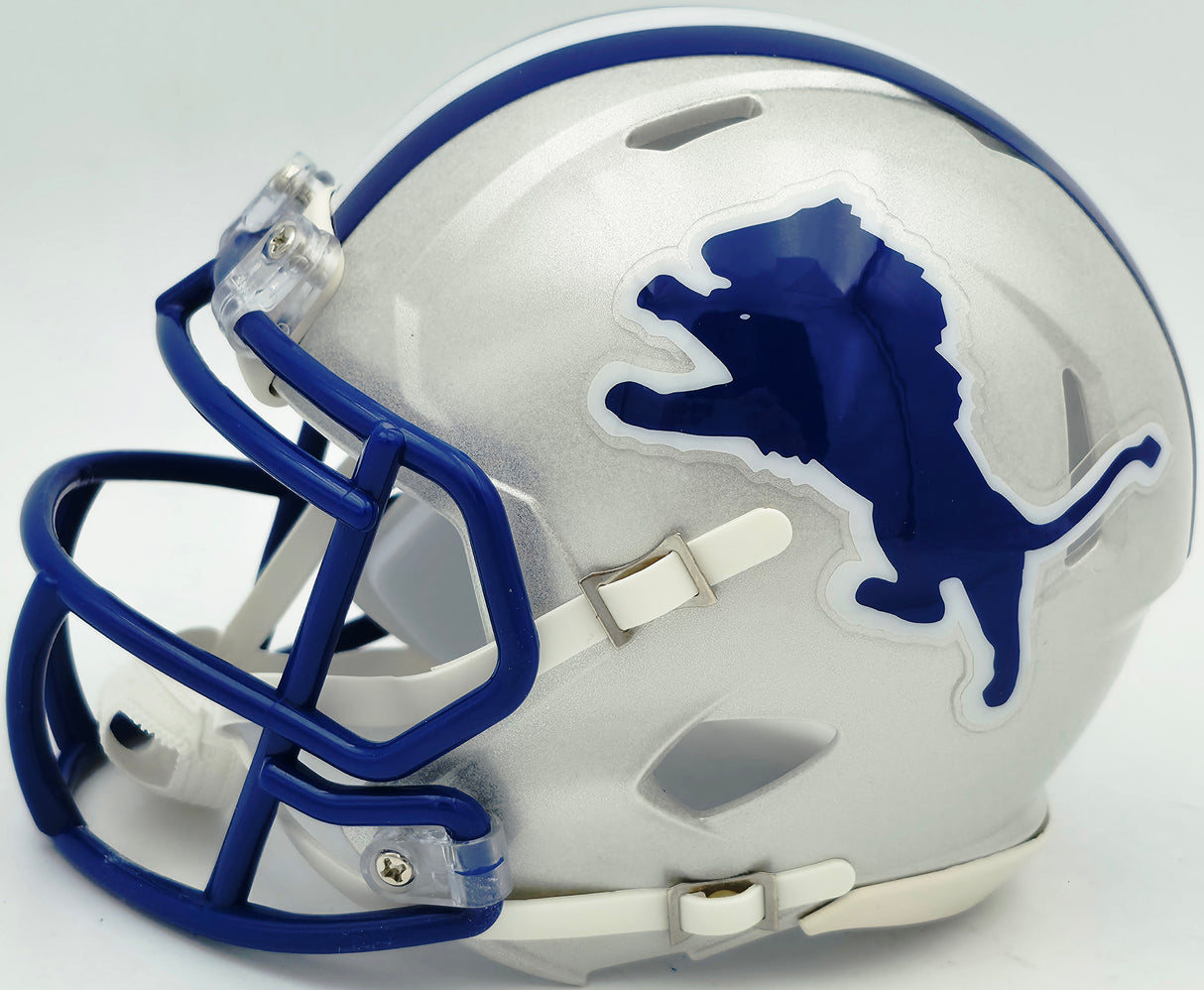 Barry Sanders Autographed Detroit Lions 1983-02 Silver Throwback Speed Mini Helmet Beckett BAS QR Stock #260182