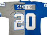 Detroit Lions Barry Sanders Autographed Blue & Grey Split Authentic Mitchell & Ness 1996 NFL Legacy Throwback Jersey Size 44 Beckett BAS QR Stock #260151