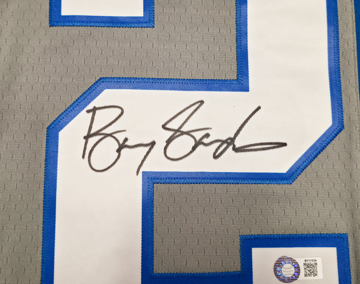 Detroit Lions Barry Sanders Autographed Blue & Grey Split Authentic Mitchell & Ness 1996 NFL Legacy Throwback Jersey Size 48 Beckett BAS QR Stock #260152