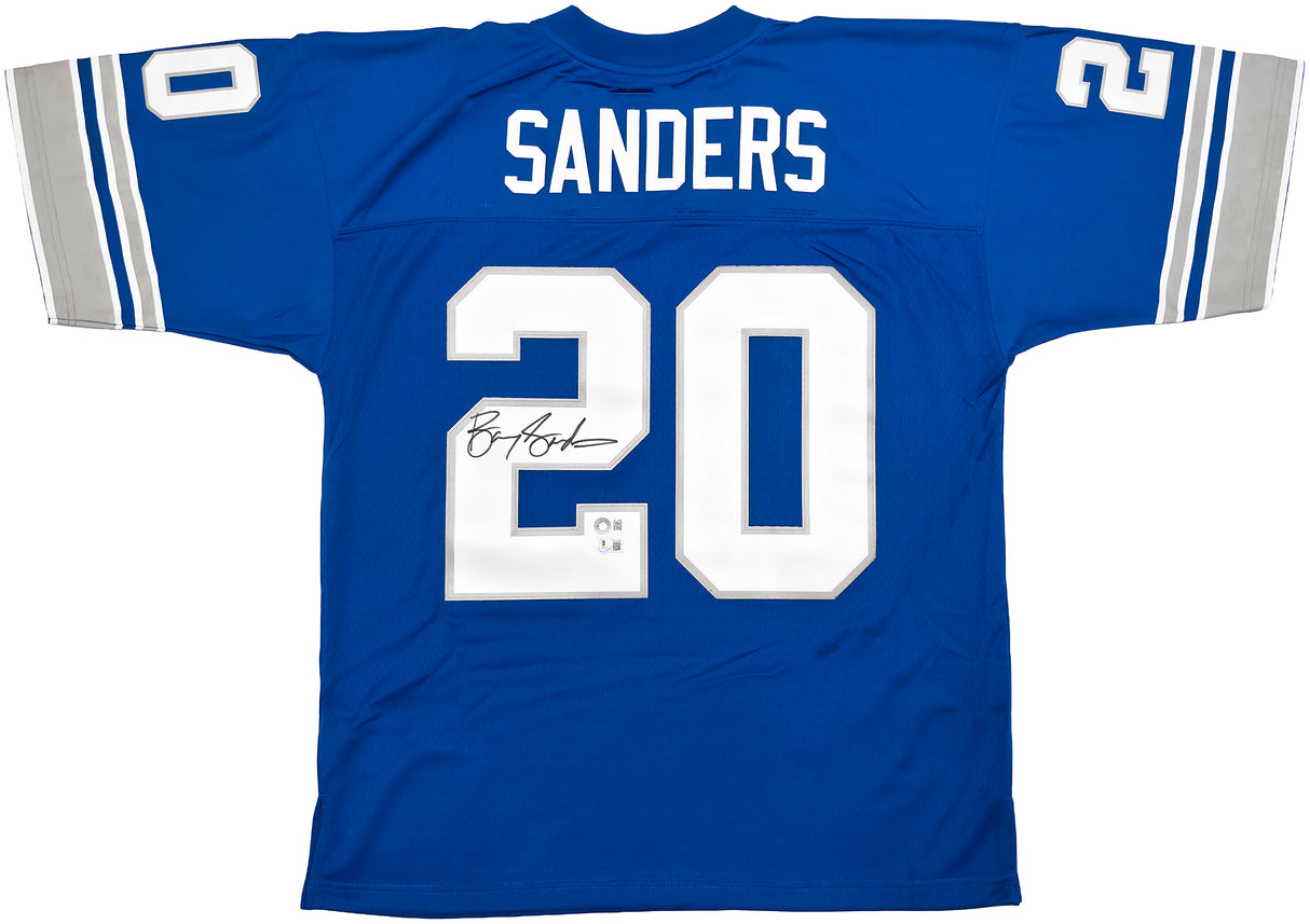 Detroit Lions Barry Sanders Autographed Blue Authentic Mitchell & Ness 1996 NFL Legacy Throwback Jersey Size 52 Beckett BAS QR Stock #260155